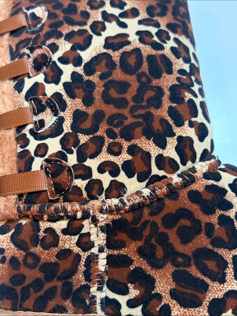 Link Girls Leopard Print Faux Fur Bow Boots Size 3 Y2K